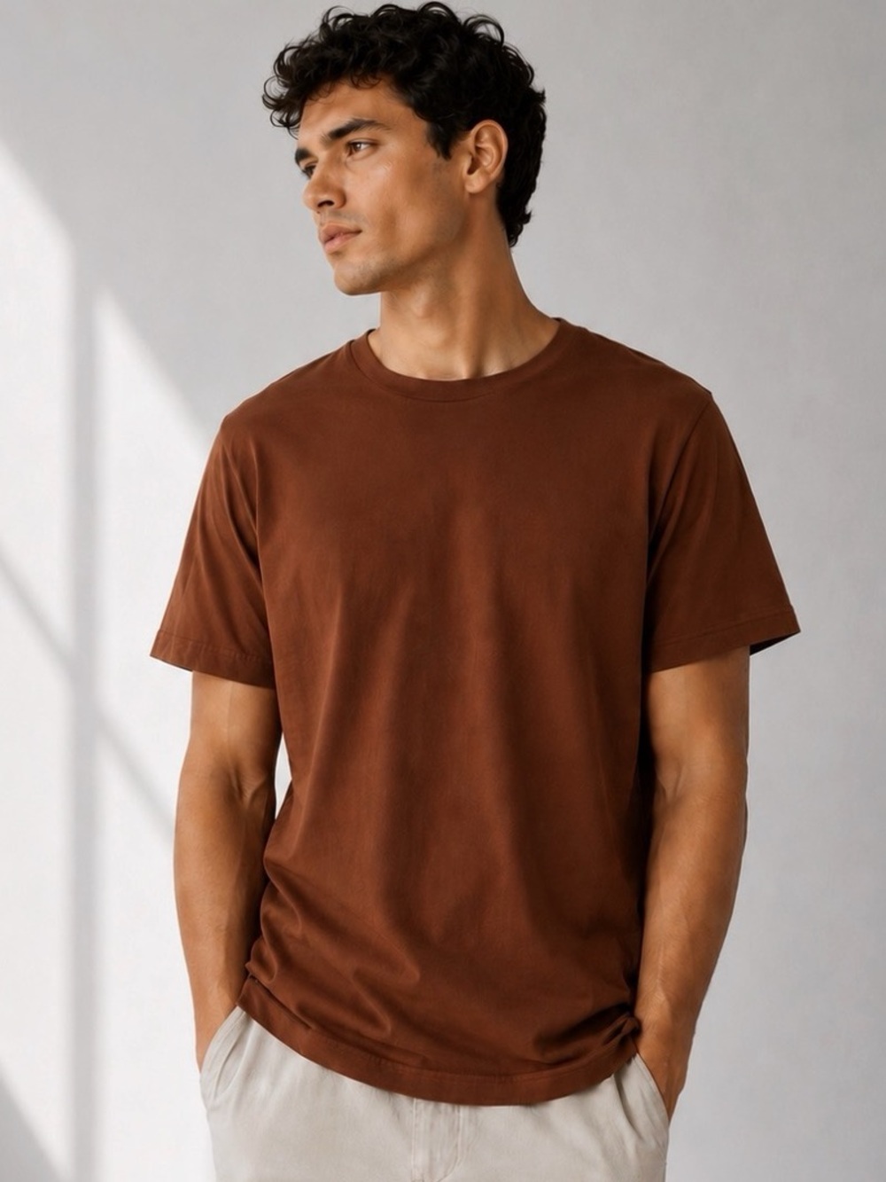 St. John's Bay Chocolate Brown Heritage Crew Neck Tee, Size L, 100% Cotton